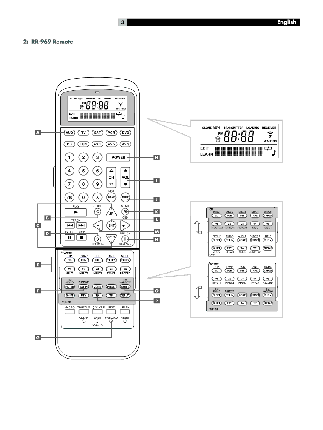 Rotel RSP-976 owner manual English, RR-969 Remote 