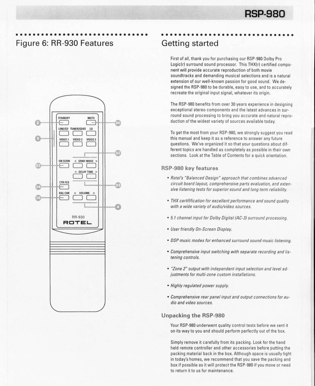 Rotel RSP980, RSP-980 manual 