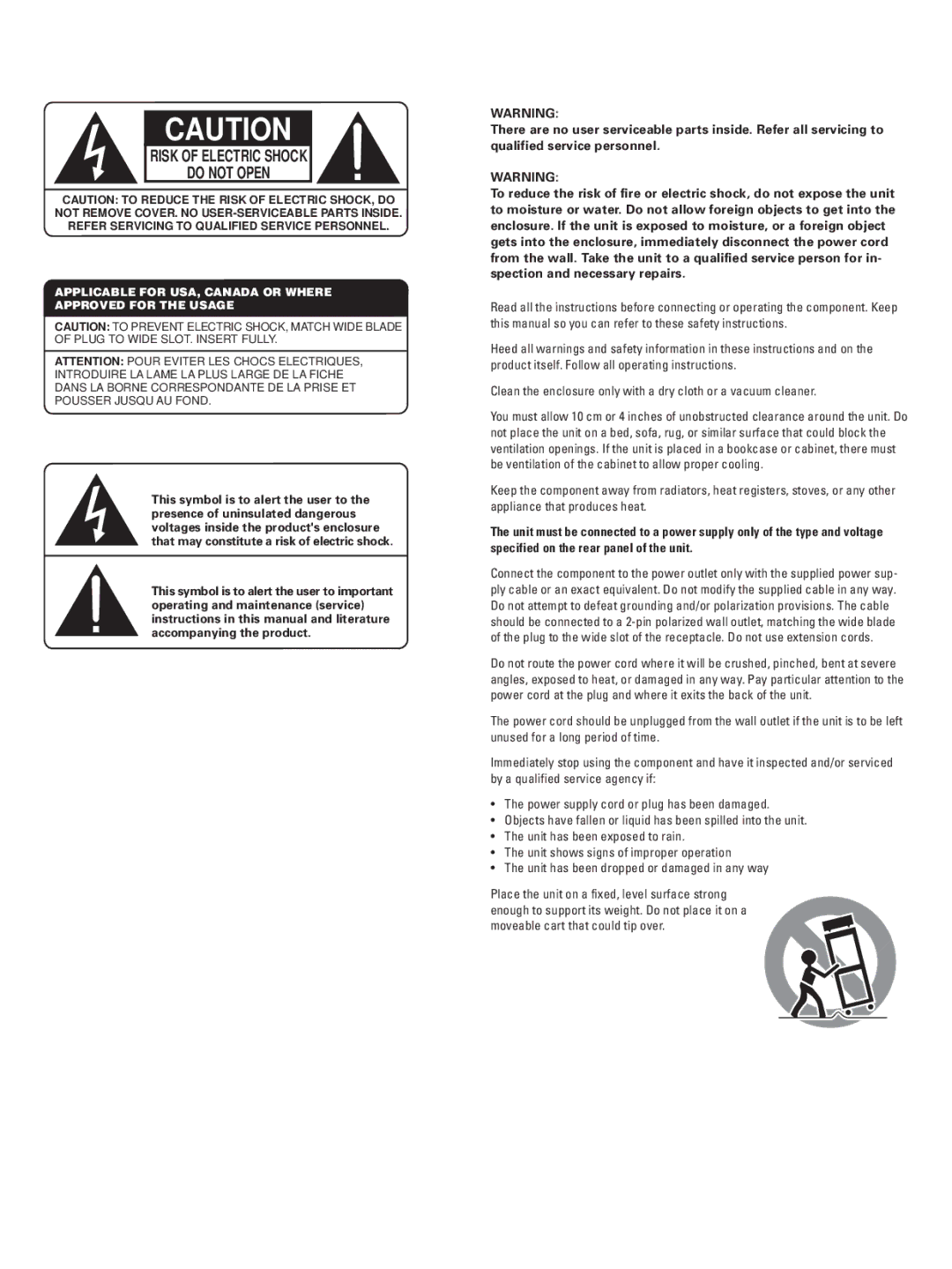 Rotel RSP-985 owner manual Risk of Electric Shock Do not Open 