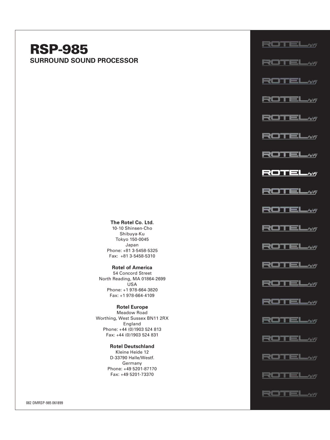 Rotel RSP-985 owner manual 