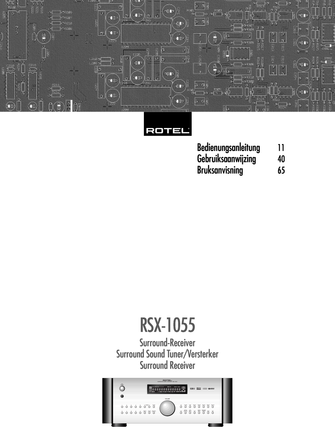 Rotel RSX-1055 owner manual Surround Sound Receiver, Volume 