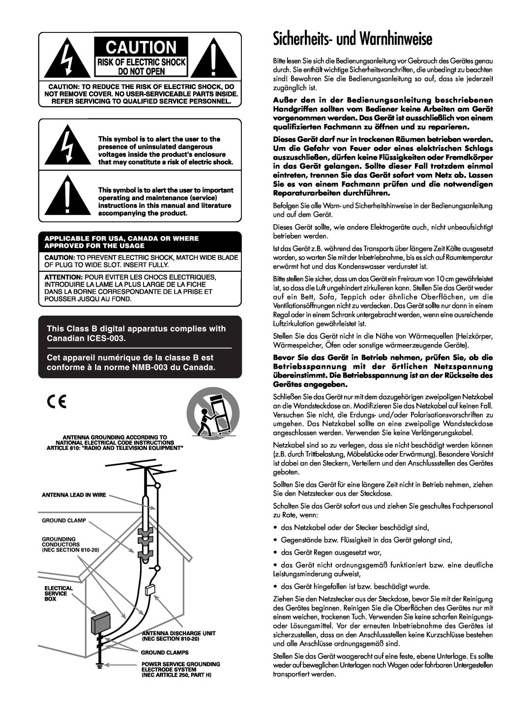 Rotel RSX-1055 manual Sicherheits- und Warnhinweise 