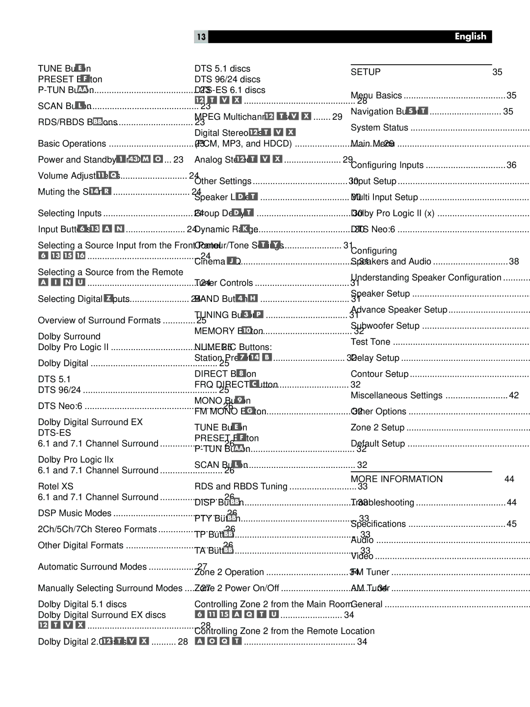 Rotel RSX-1056 owner manual Menu Basics, Specifications 