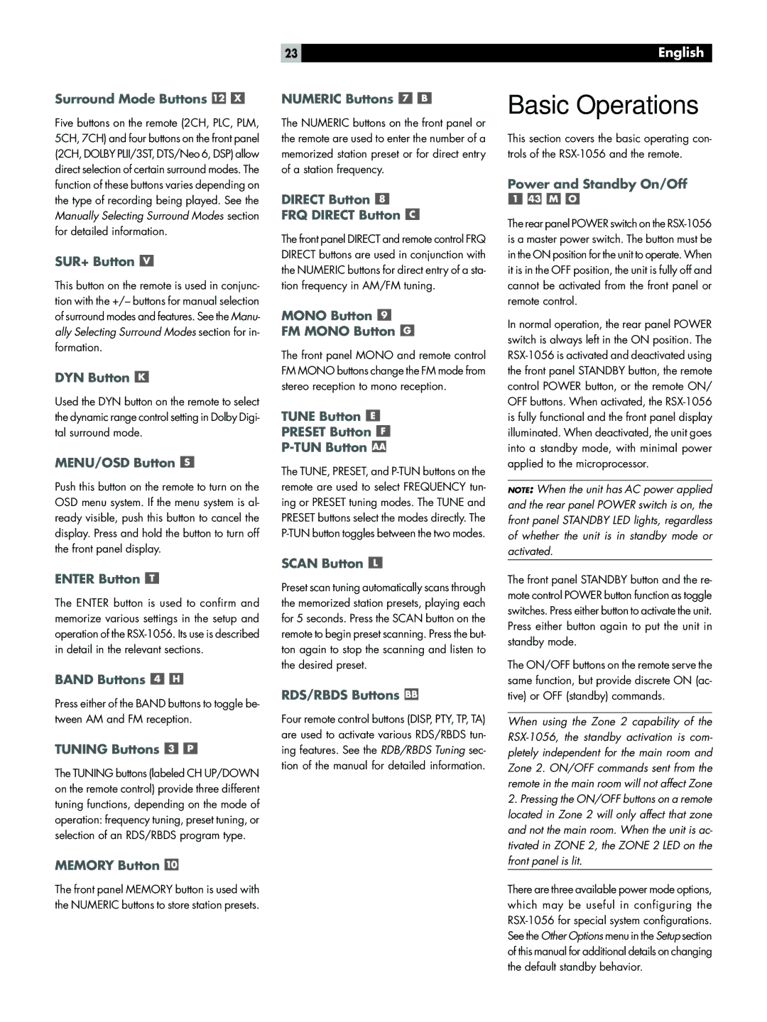 Rotel RSX-1056 owner manual Basic Operations 