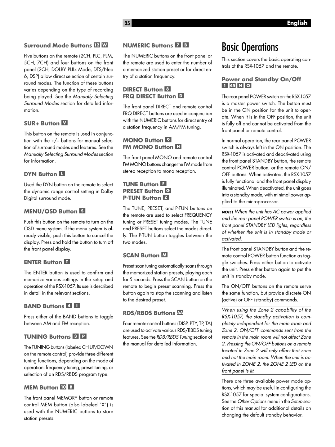 Rotel RSX-1057 owner manual Basic Operations 