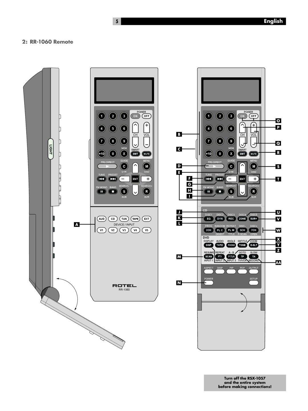 Rotel RSX-1057 owner manual English, RR-1060 Remote 