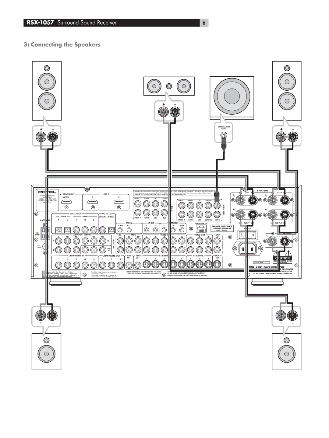 Rotel RSX-1057 owner manual Connecting the Speakers 