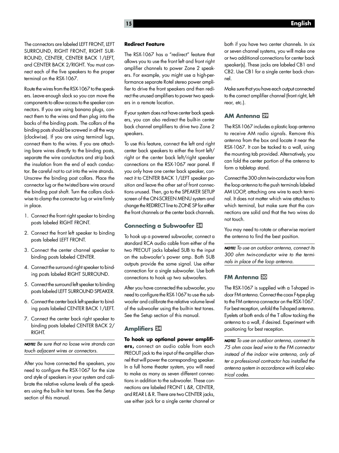 Rotel RSX-1067 owner manual Connecting a Subwoofer, Amplifiers, AM Antenna, FM Antenna 