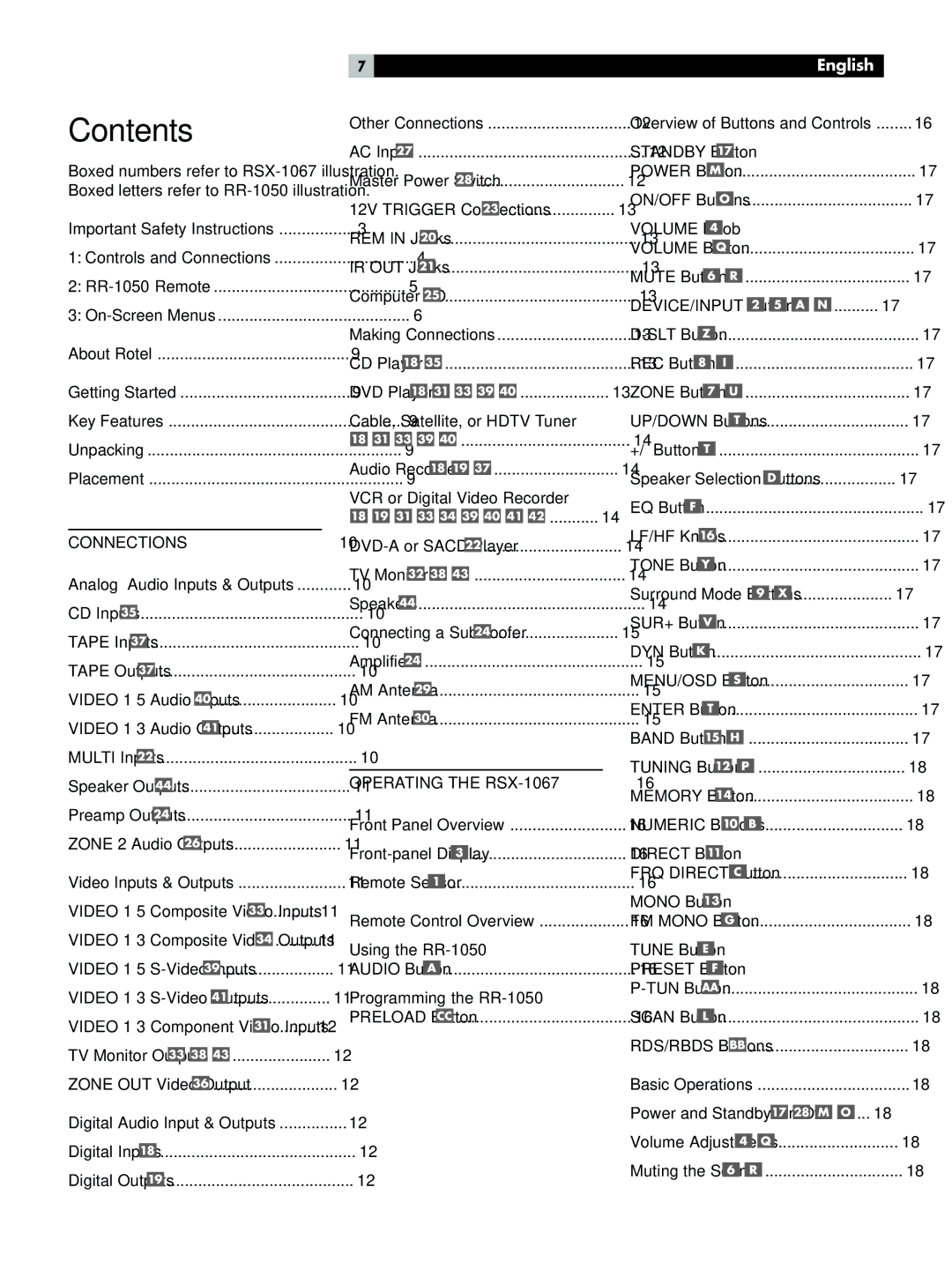 Rotel RSX-1067 owner manual Contents 