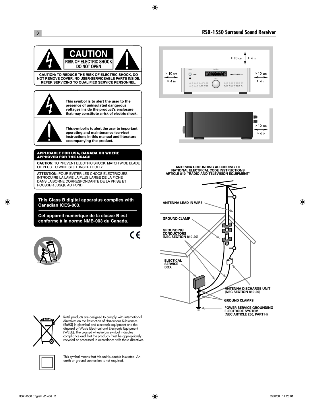 Rotel owner manual RSX-1550 Surround Sound Receiver 