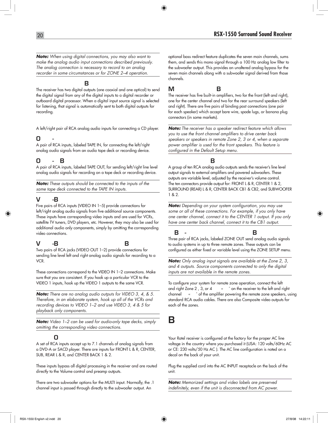 Rotel RSX-1550 owner manual Other Connections 