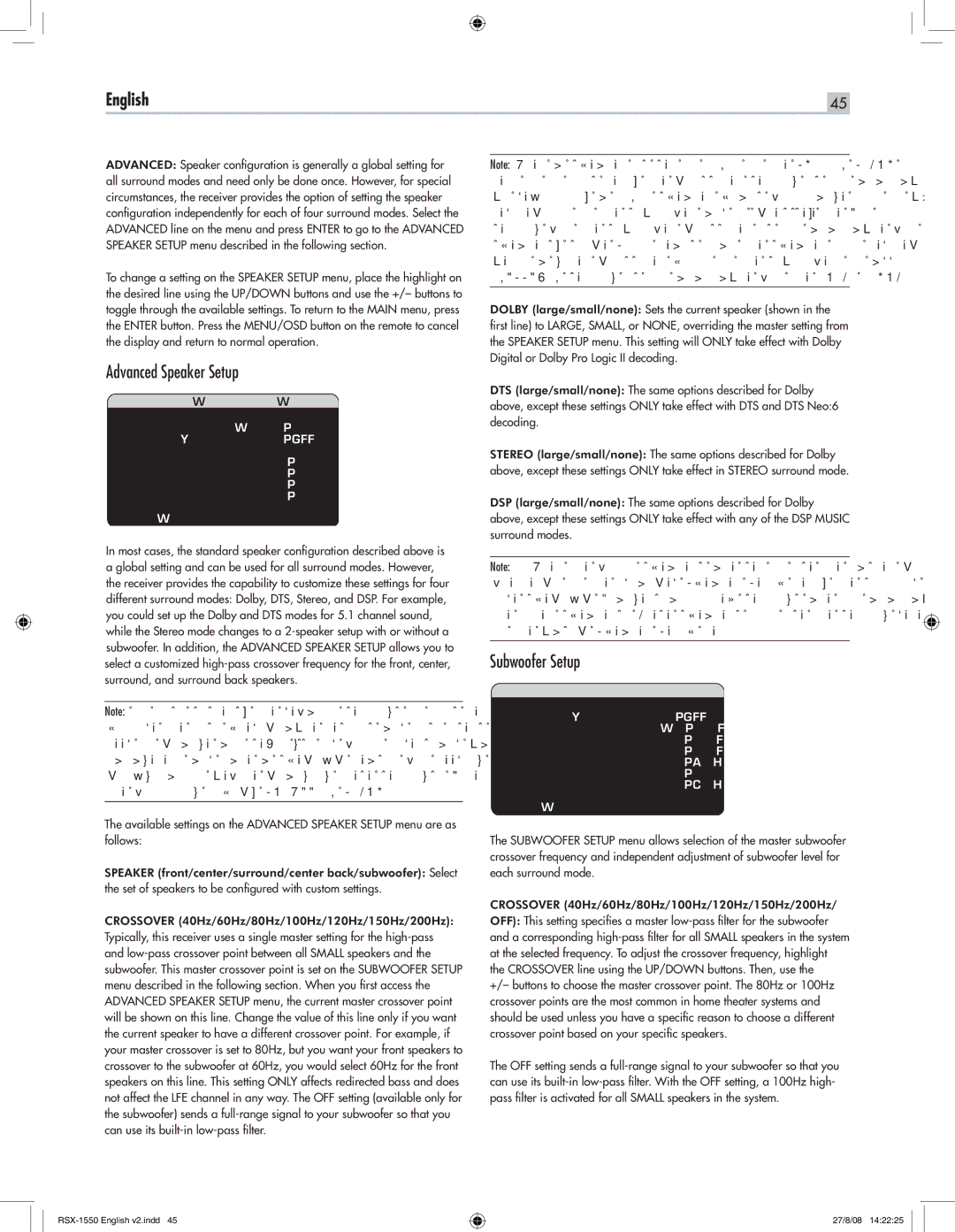 Rotel RSX-1550 owner manual Advanced Speaker Setup, Subwoofer Setup 