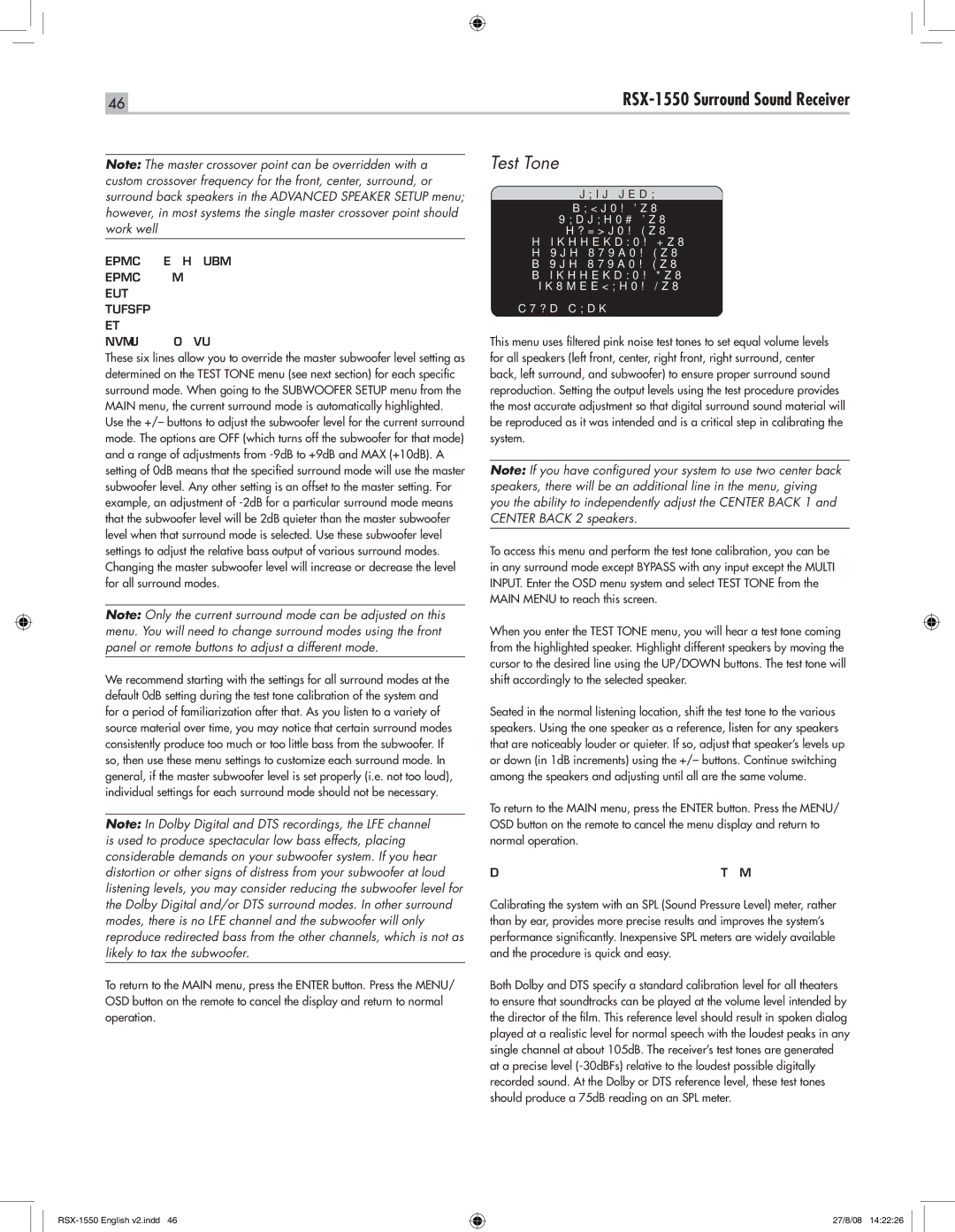 Rotel RSX-1550 owner manual Test Tone, DTS Stereo DSP Multi Input 