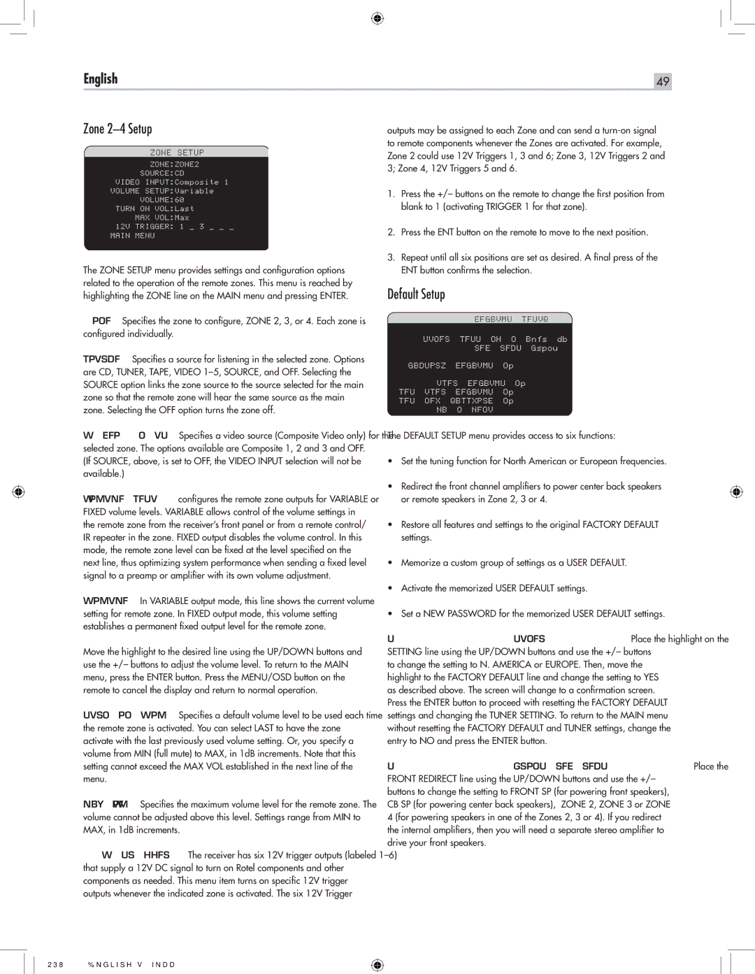 Rotel RSX-1550 owner manual Zone 2-4 Setup, Default Setup 