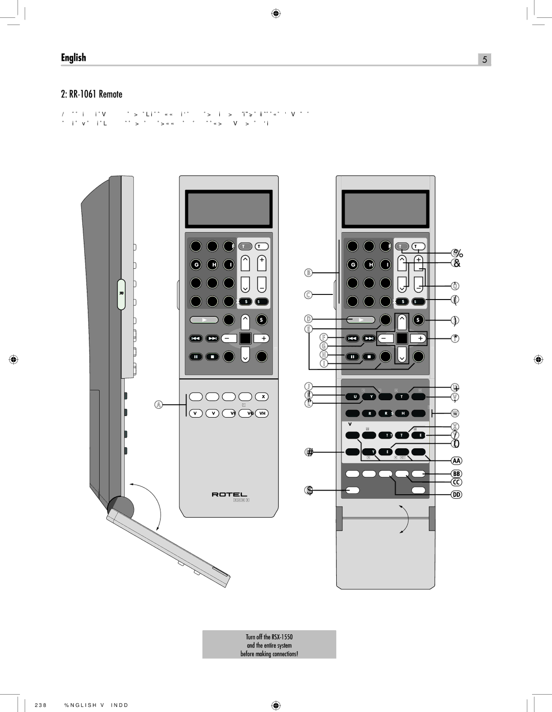 Rotel RSX-1550 owner manual RR-1061 Remote 