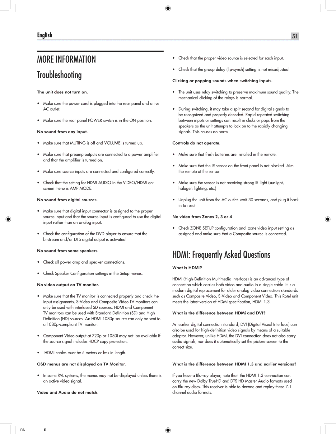 Rotel RSX-1550 owner manual Troubleshooting, Hdmi Frequently Asked Questions 