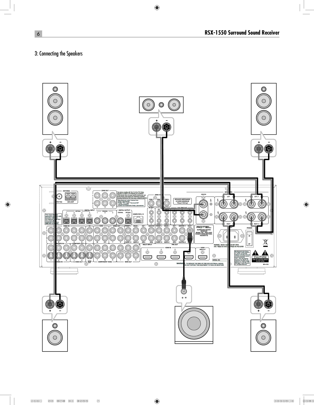 Rotel RSX-1550 owner manual Connecting the Speakers 