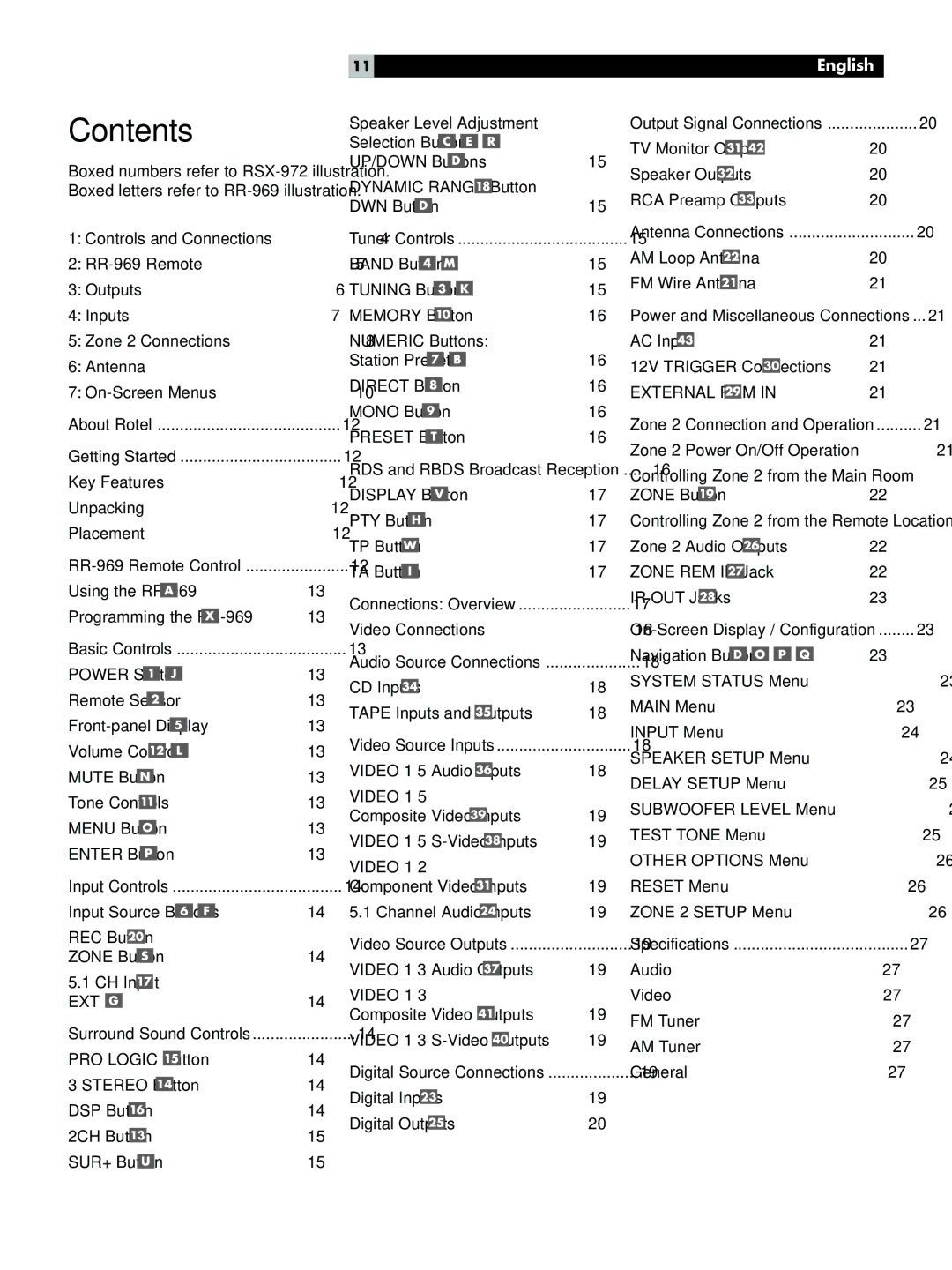 Rotel RSX-972 owner manual Contents 