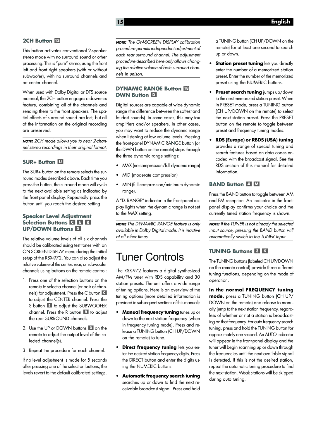 Rotel RSX-972 owner manual Tuner Controls 