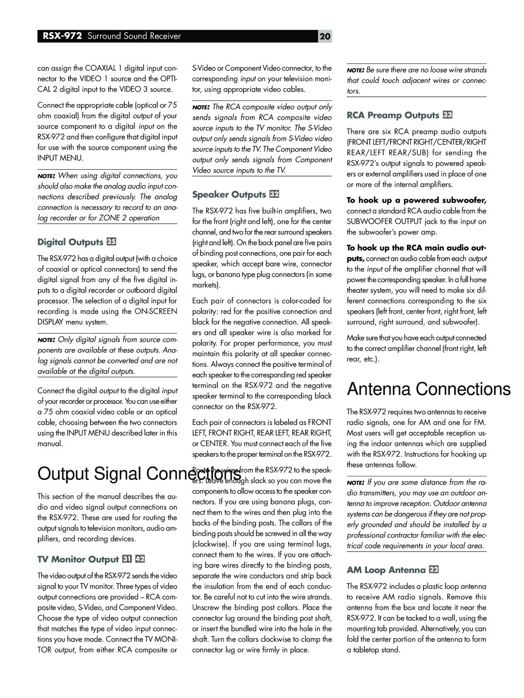 Rotel RSX-972 owner manual Antenna Connections 