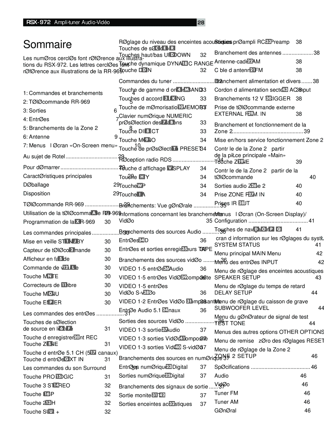 Rotel RSX-972 owner manual Sommaire, Les commandes des entrées 