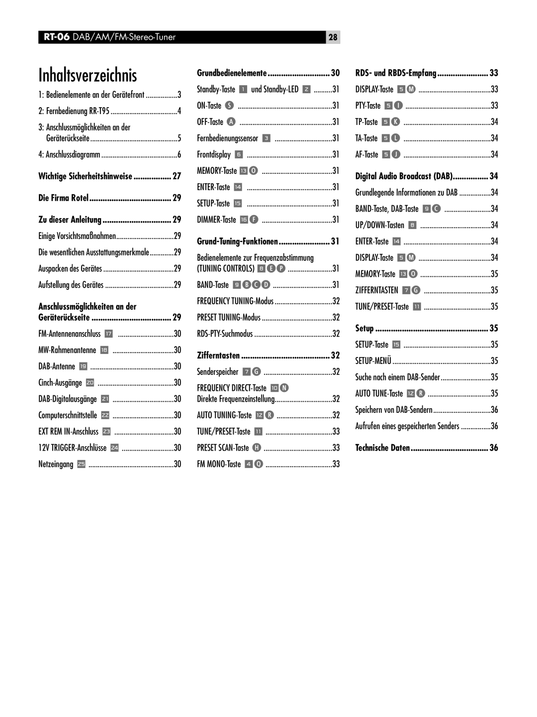 Rotel RT-06 owner manual Die Firma Rotel, Zifferntasten, Wichtige Sicherheitshinweise 