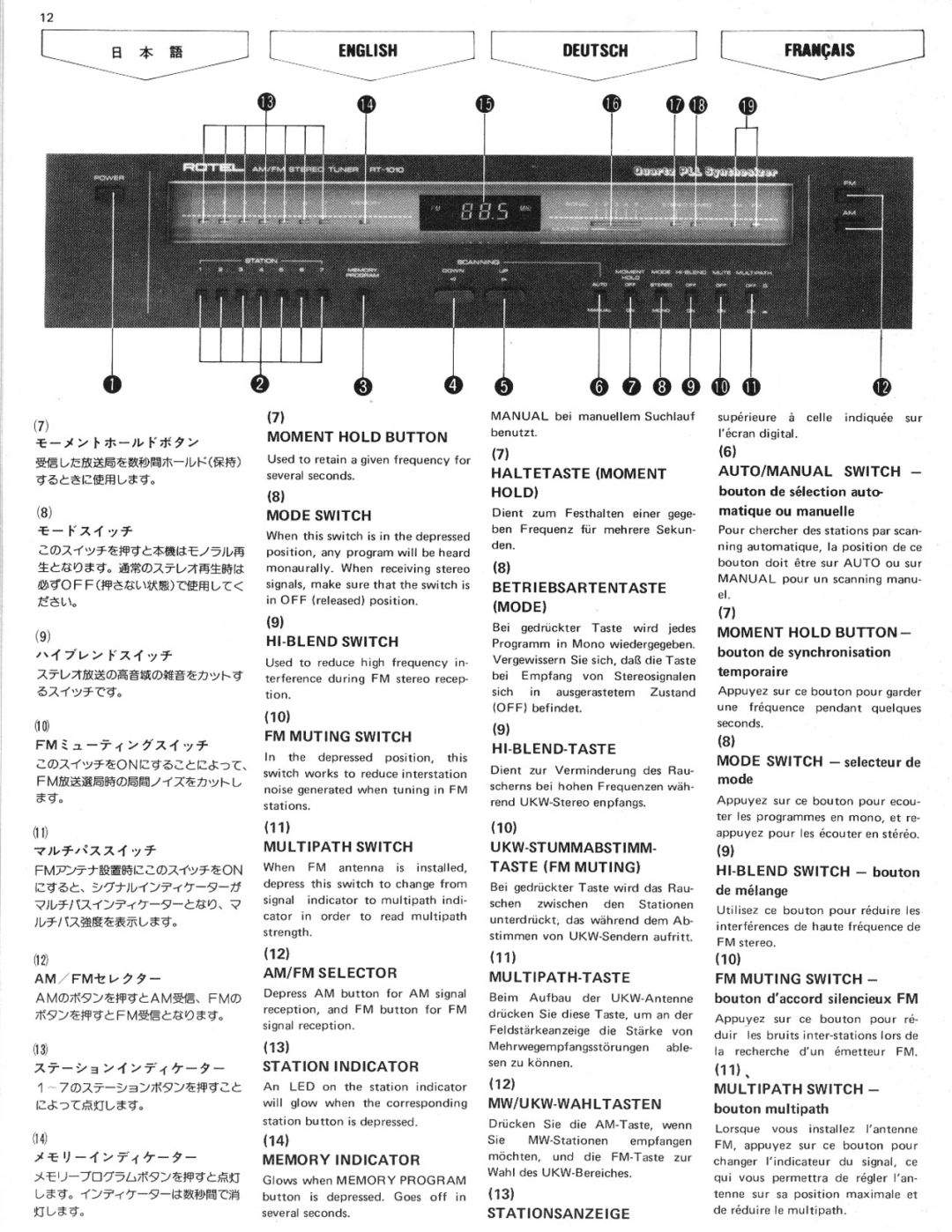 Rotel RT-1010 manual 