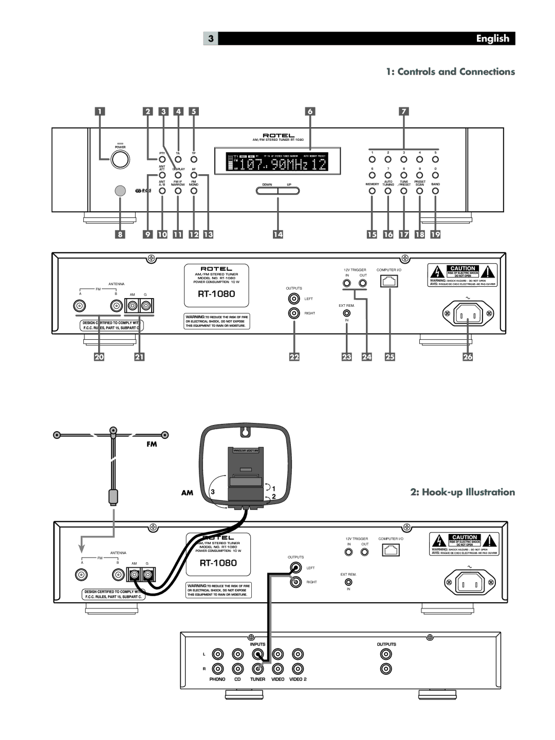 Rotel RT-1080 owner manual Controls and Connections, Hook-up Illustration 