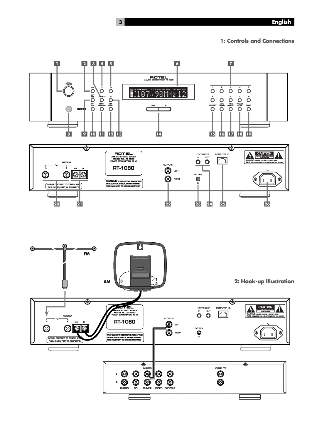 Rotel RT-1080 owner manual English, Controls and Connections, Hook-upIllustration 