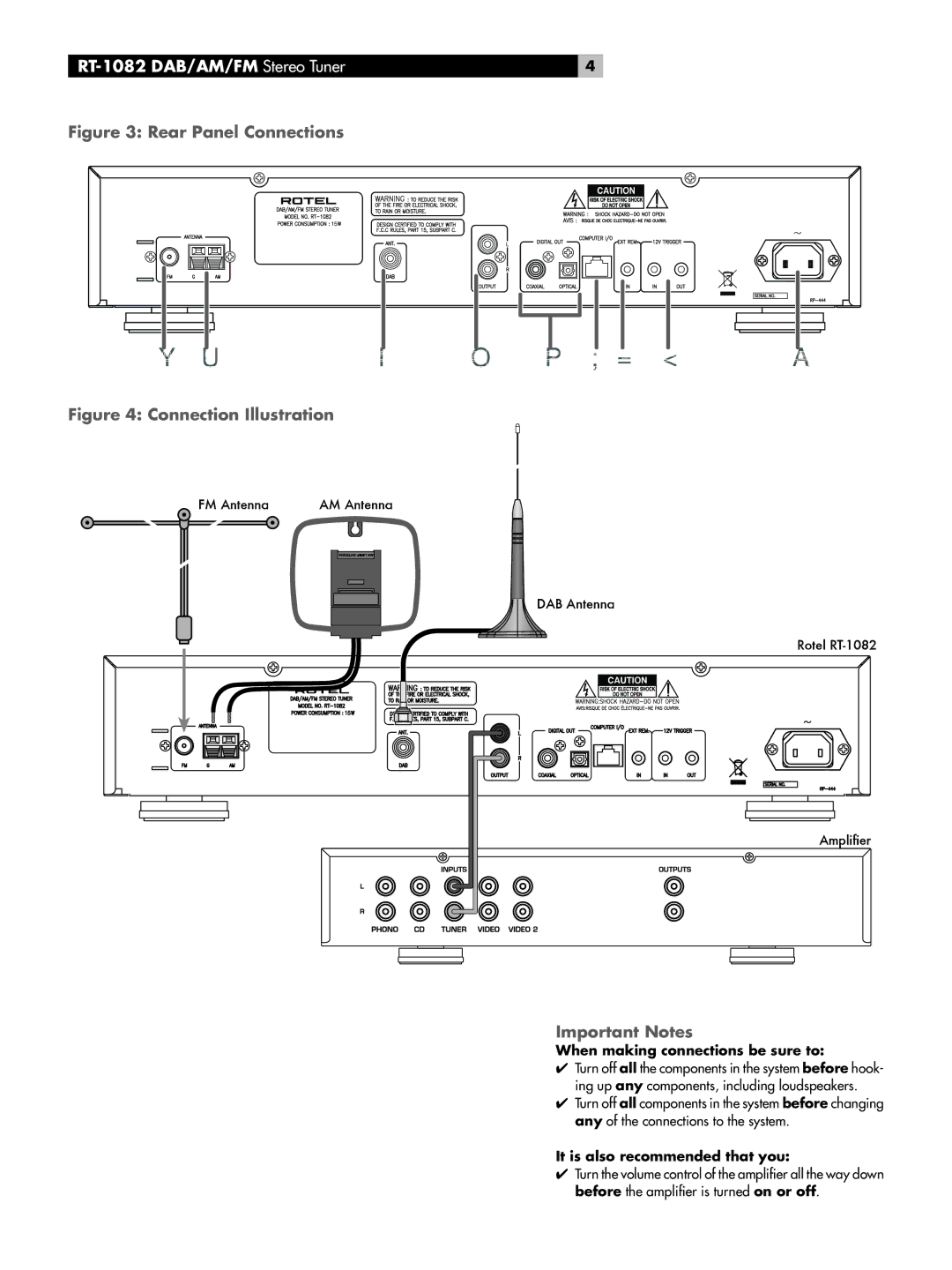 Rotel RT-1082 owner manual Important Notes, When making connections be sure to, It is also recommended that you 