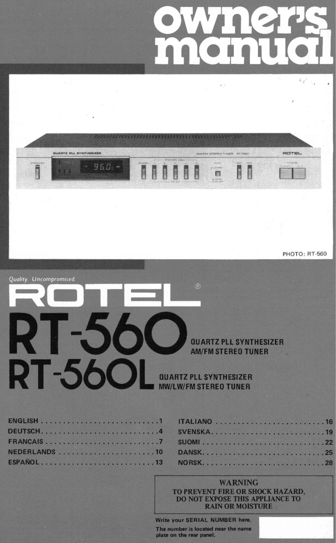 Rotel RT-560L manual 