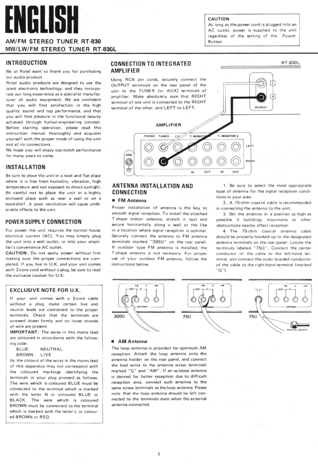 Rotel RT-830L manual 