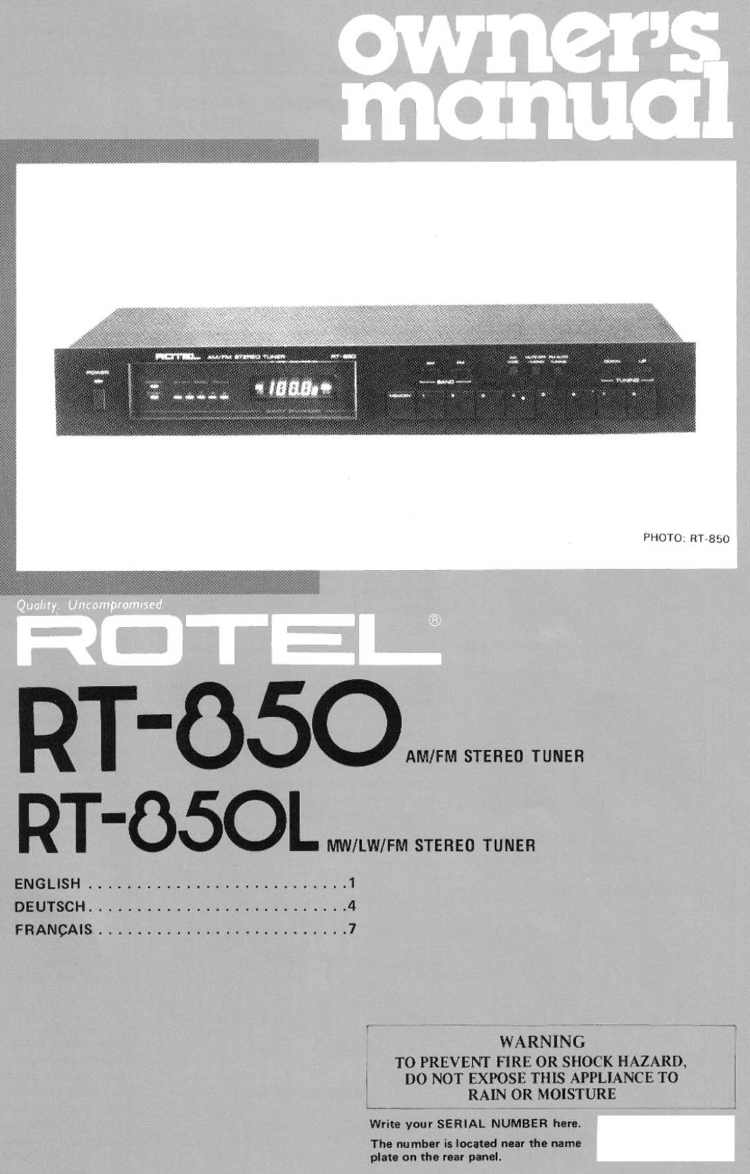 Rotel RT-850L manual 