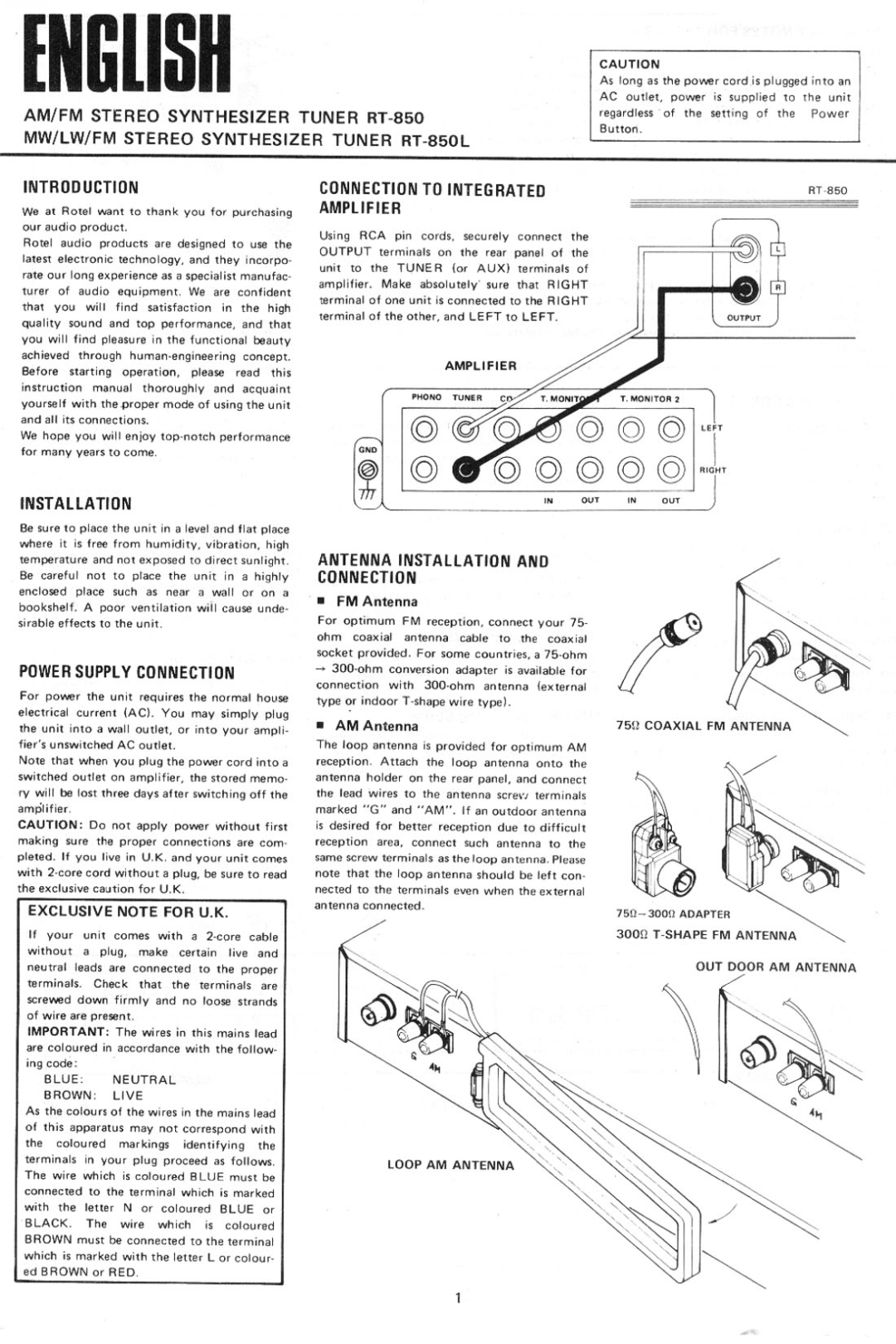 Rotel RT-850L manual 