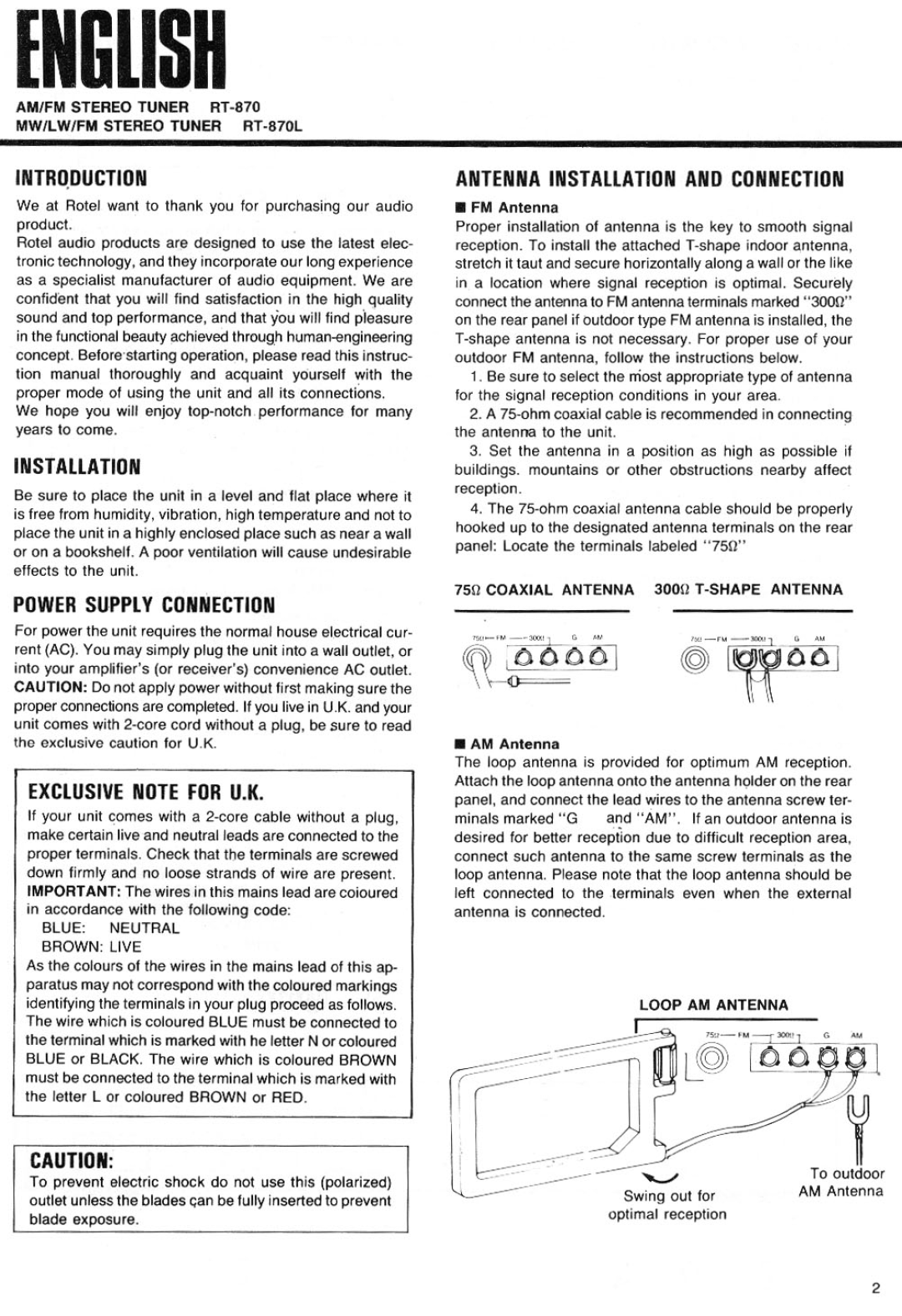 Rotel RT-870L manual 