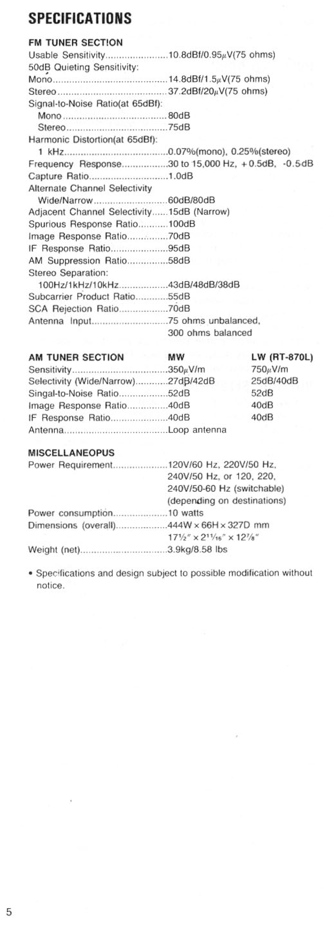 Rotel RT-870L manual 