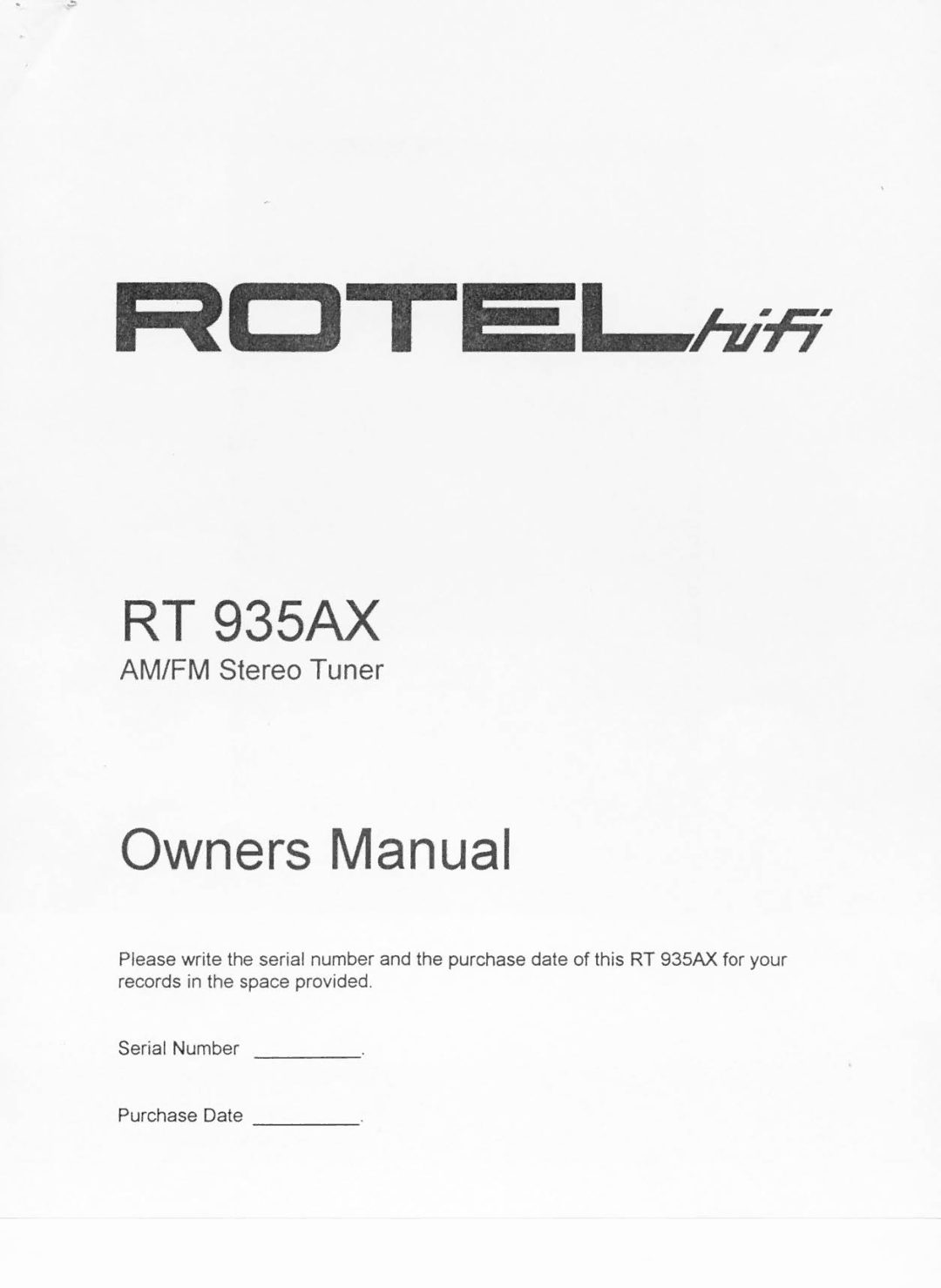 Rotel RT 935AX manual 