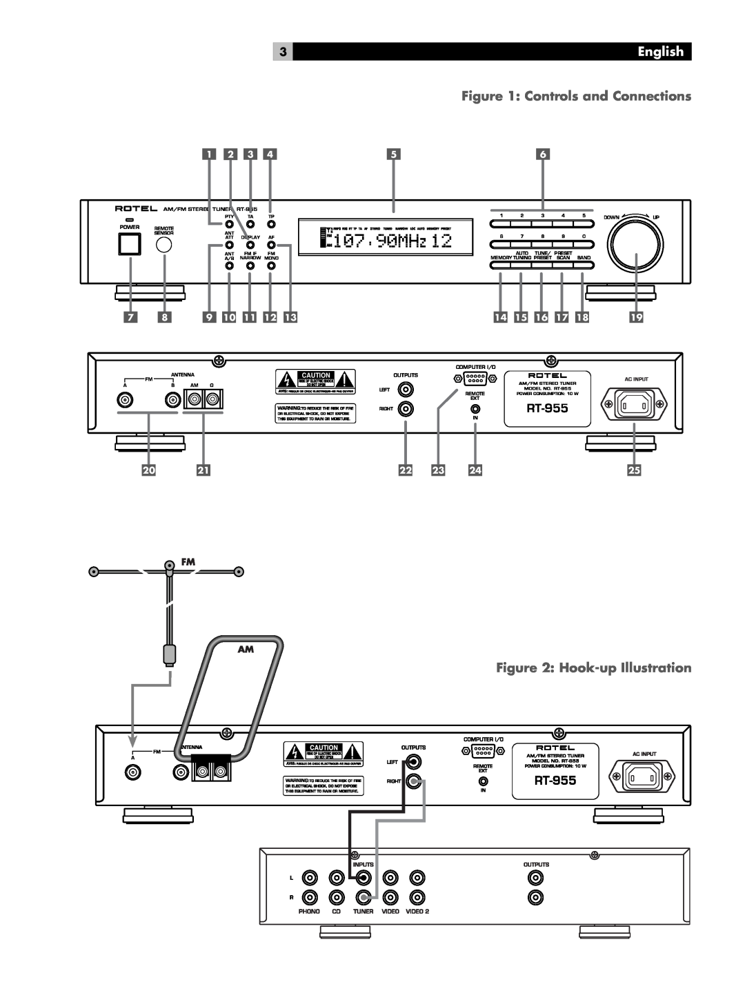 Rotel RT-955 owner manual English, Controls and Connections, Hook-upIllustration 