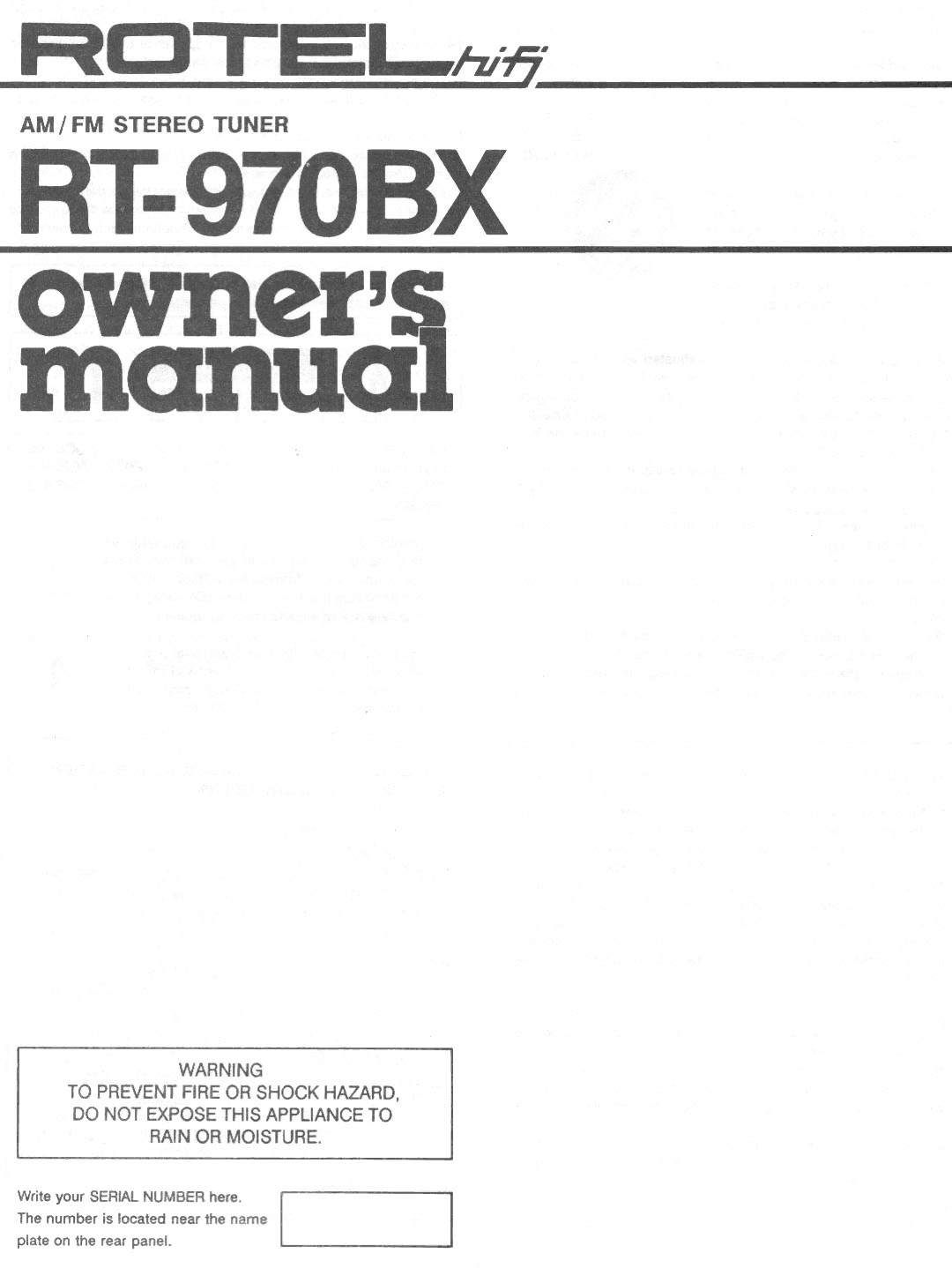 Rotel RT-970BX manual 