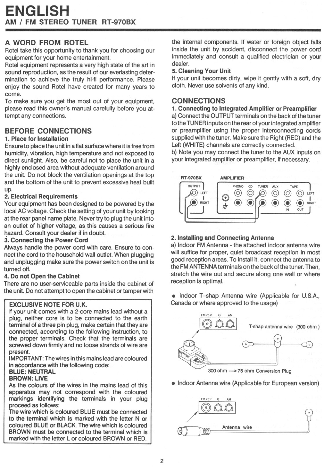 Rotel RT-970BX manual 