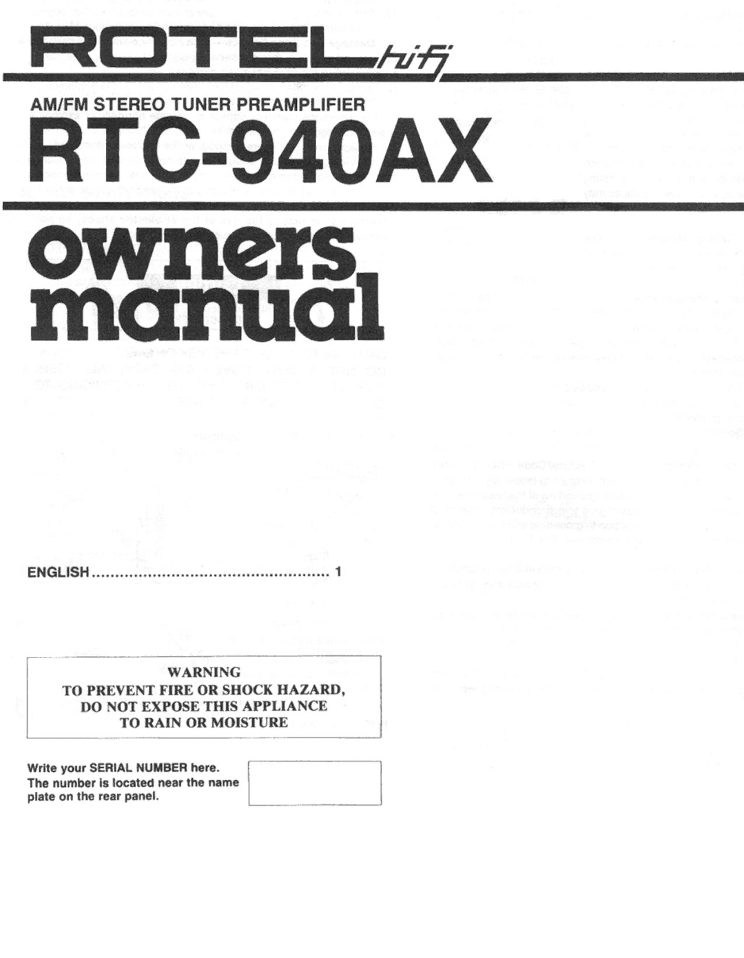 Rotel RTC-940AX manual 