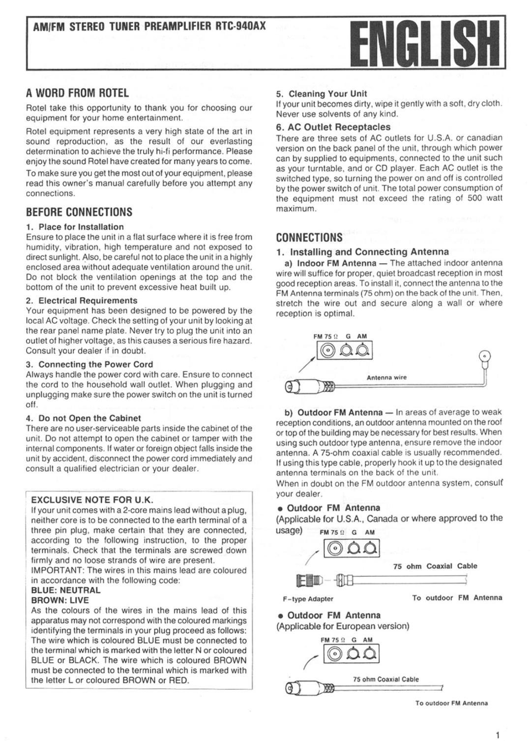 Rotel RTC-940AX manual 