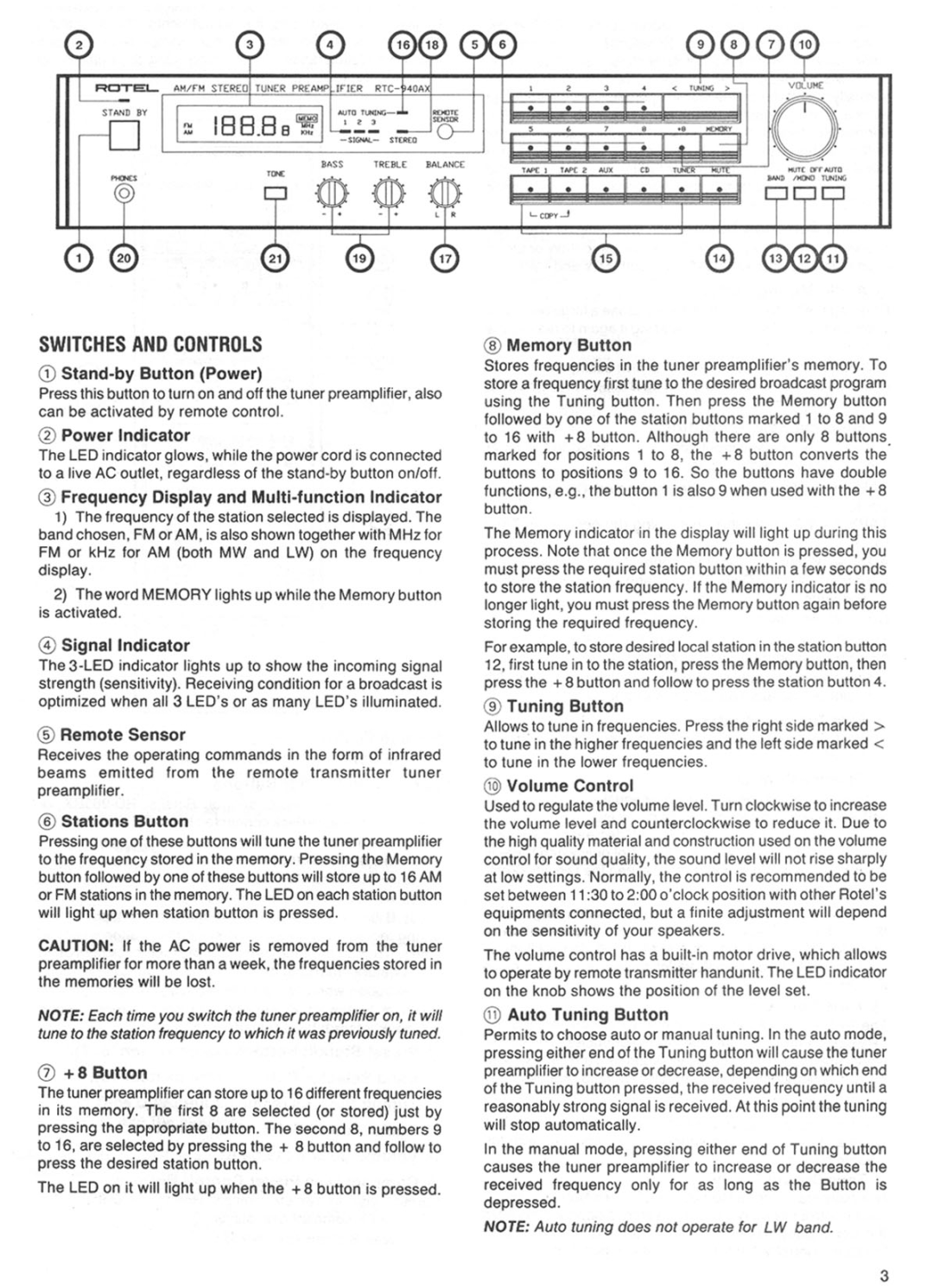 Rotel RTC-940AX manual 