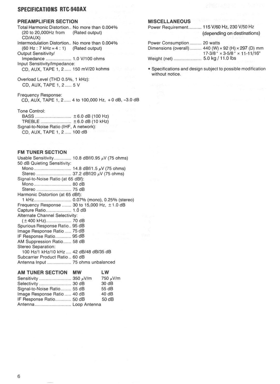 Rotel RTC-940AX manual 