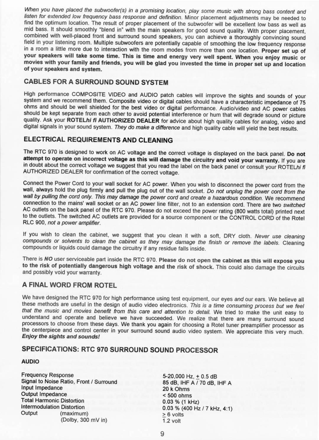 Rotel RTC 970 manual 