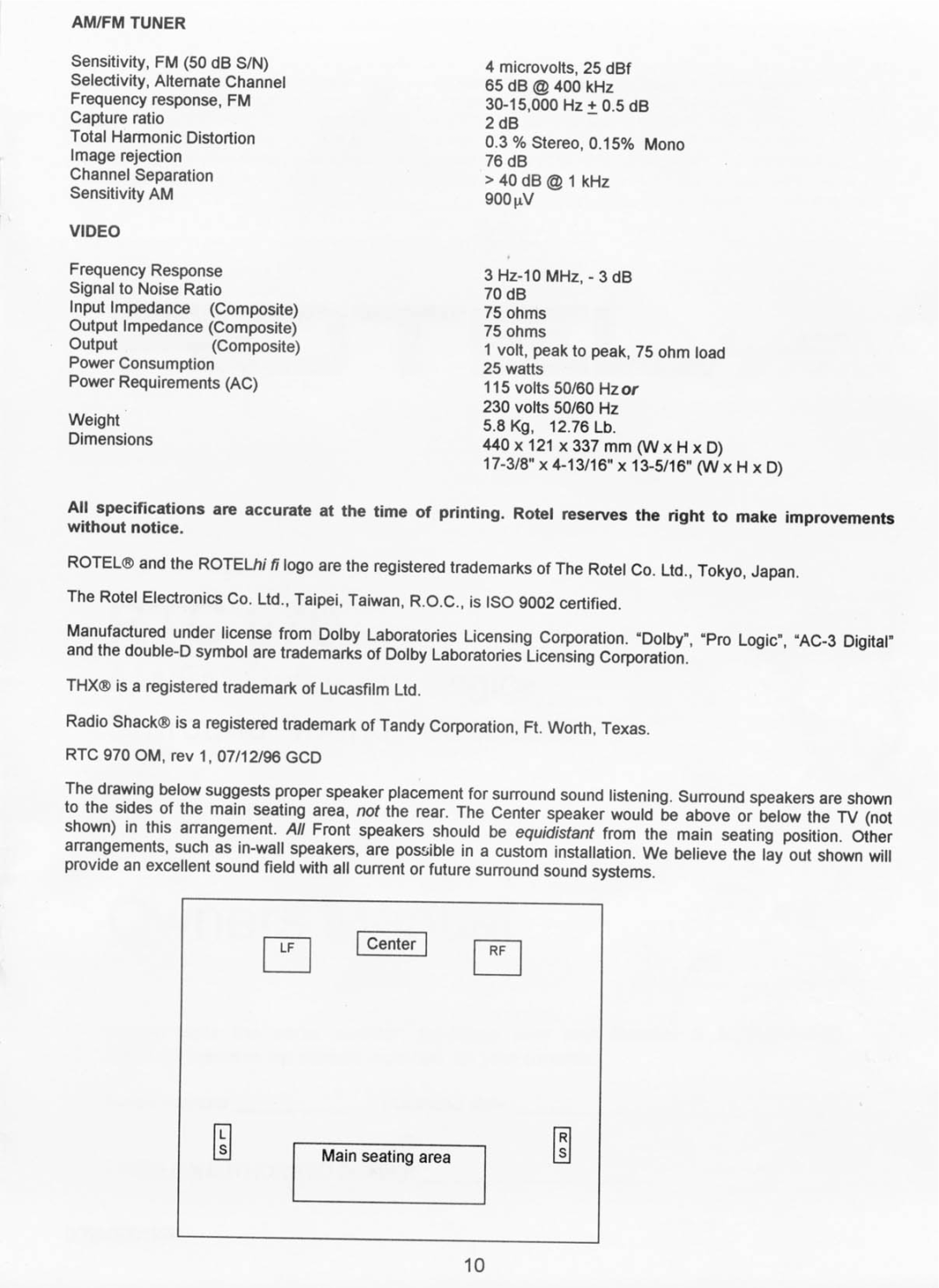 Rotel RTC 970 manual 