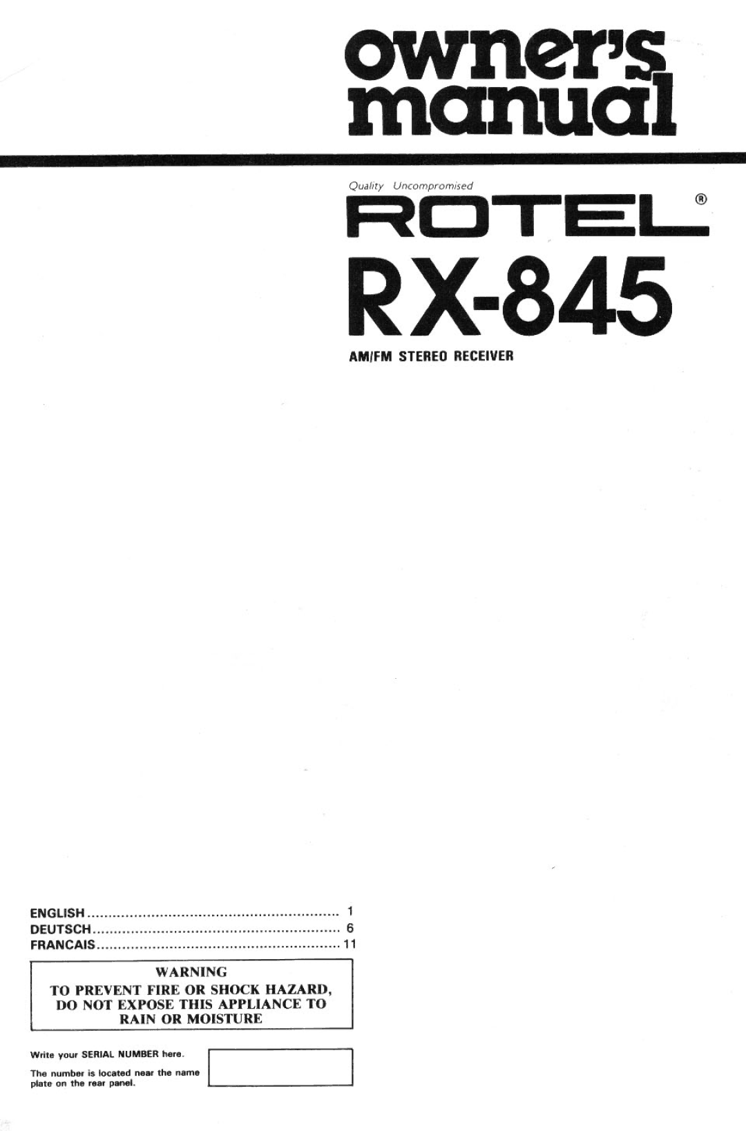 Rotel RX-845 manual 