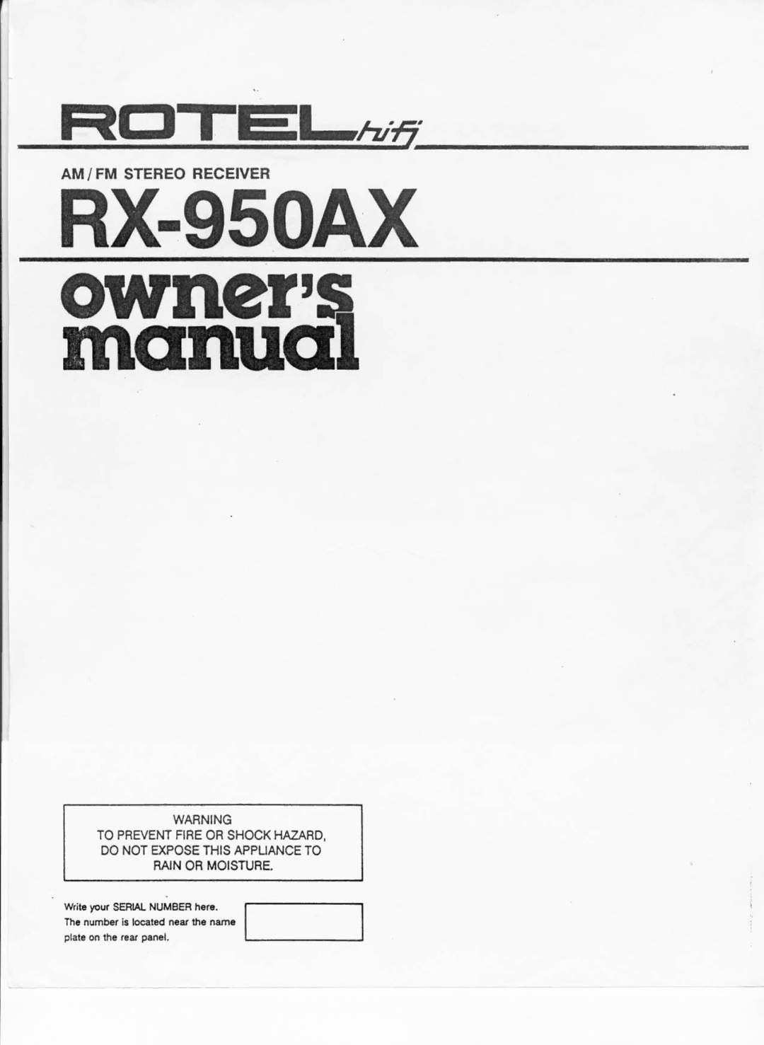 Rotel RX-950AX manual 