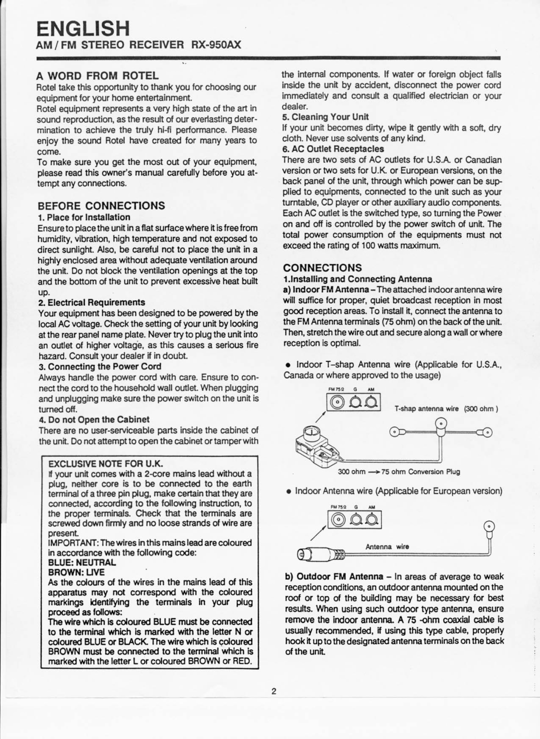 Rotel RX-950AX manual 