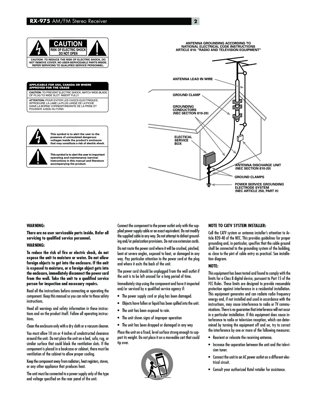 Rotel owner manual RX-975AM/FM Stereo Receiver 